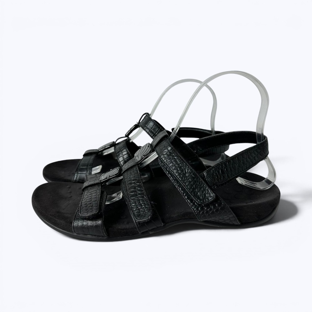 Vionic Amber‎ Sandals Black Croc Embossed Adjustable Strappy Comfort Womens 9